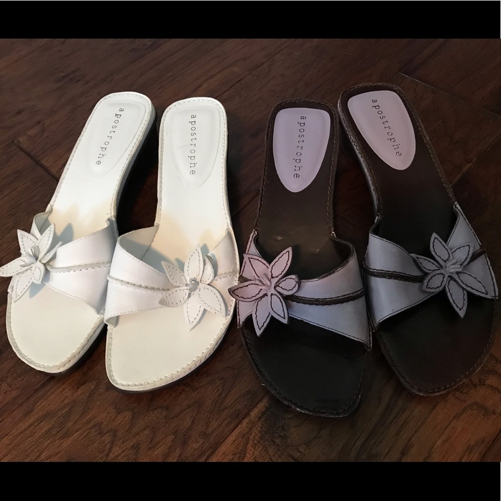2 pairs leather wedge slides, size 8 1/2,